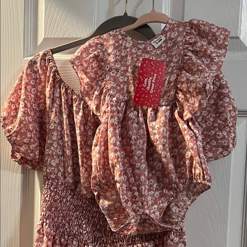 🌻3/$20 SALE Mommy & Me Set Pink Floral Dress Medium Baby Romper 6-9 months NWT